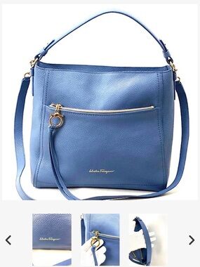 Salvatore Ferragamo Ally Pebbled Blue Leather Shoulder/Crossbody Bag